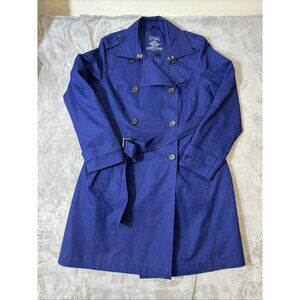 L.L. Bean Women's Double Breasted Trench Rain Coat Belted Blue Size Large
